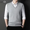 2024 Autumn Winter New Men's Solid Color V-neck Knitted Vest Casual Fashion Warm Sweater Versatile Top 6