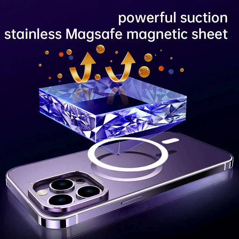 For iphone 15 Pro Max Case Raw Titanium Magnetic MagSafe wireless charge Metal frosting Original color protective back cover