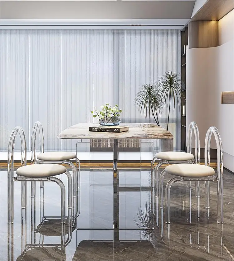 Modern Tables Chairs Set Acrylic Luxury Furniture Restaurant Coffee 4 Sets Dinning Room Side Marble Dining Table