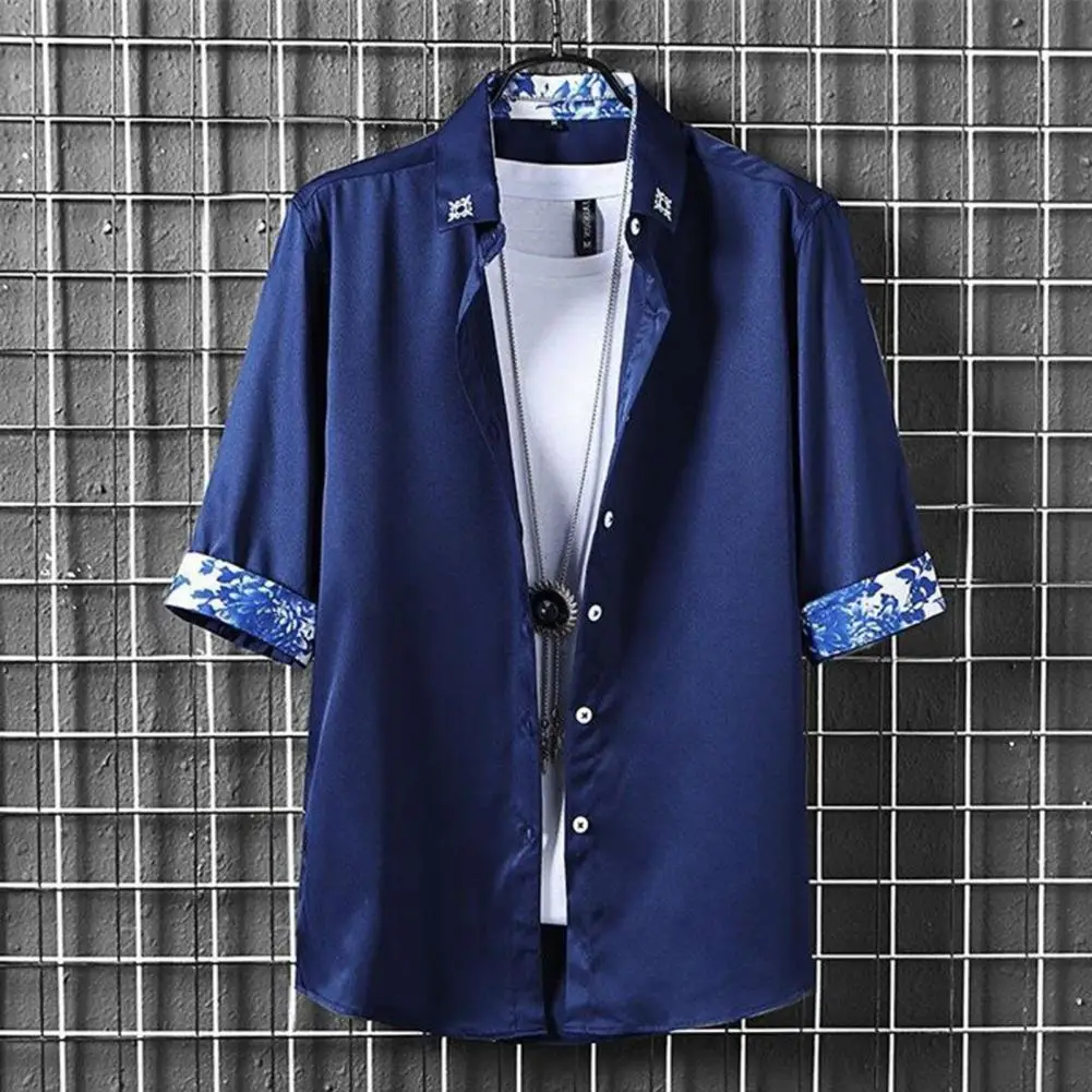 

Men Top Three Quarter Sleeves Men Summer Top Buttons Loose Men Shirt
