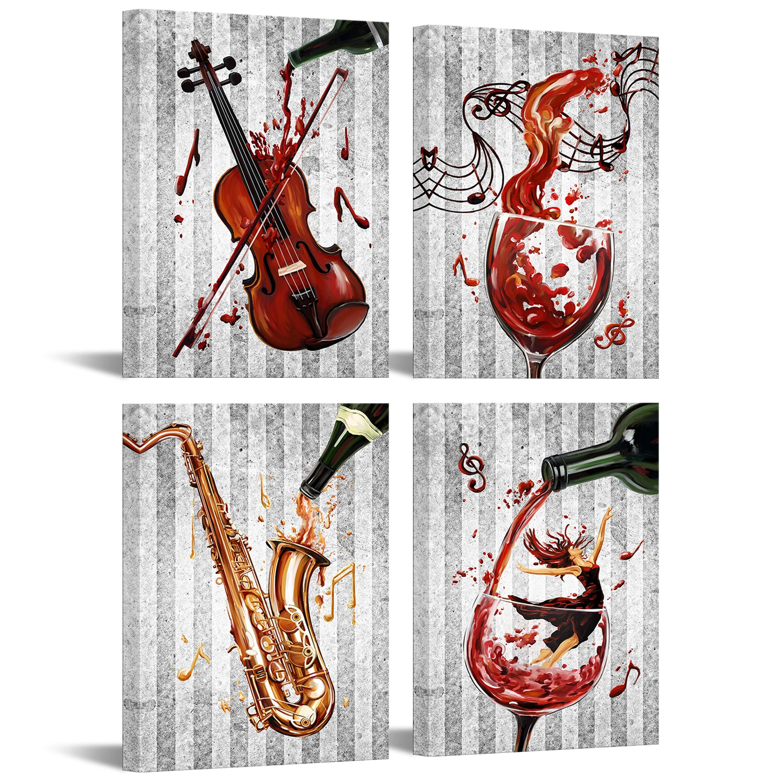 

4 Pieces Musical Instrument and Wine Wall Art Posters Abstract Print Canvas Art Modern Style Picture Living Room Home Decor