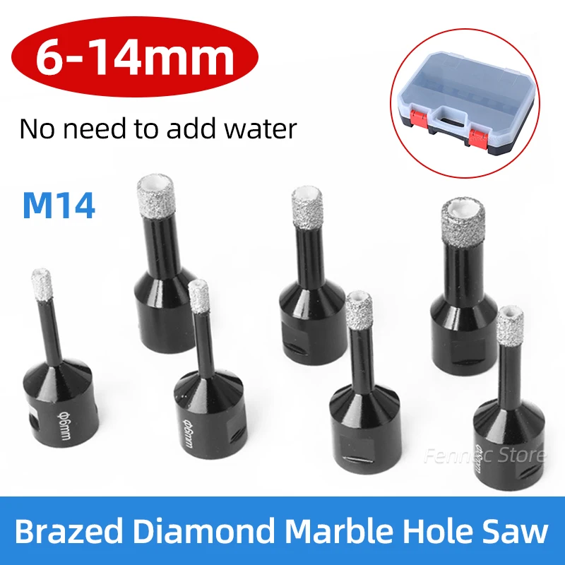 8PCS 6-14mm Diamond Dry Drill Bit Set Ceramic Tile Hole Saw Cutter Granite Glass Marble Drill Bits M14 Thread Opener Plastic Box