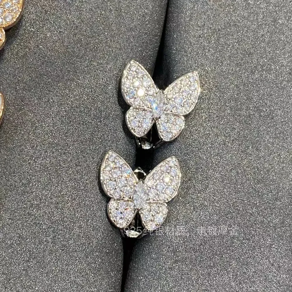 Famous Brand Pure 925 Sterling Silver Classical Butterfly Dangle Earrings For Women Zircon Ear Clip Not Cheap  Quality