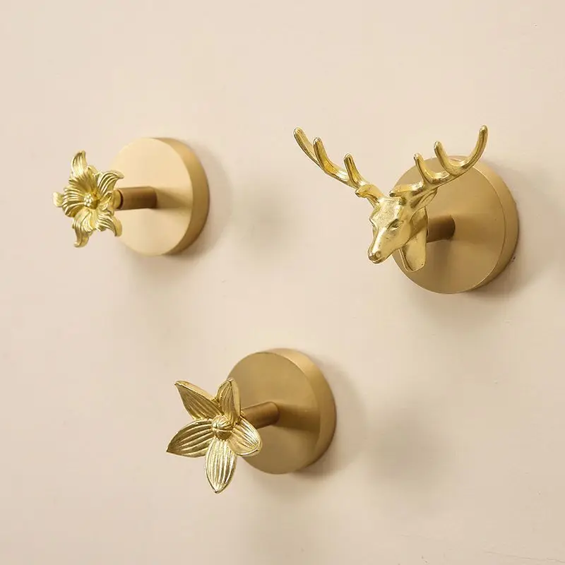Brass Perforation-free Nail Free Hook Coat Hook Behind The Entrance Door European Creative Wall Hanging Wall Decoration Hook 5