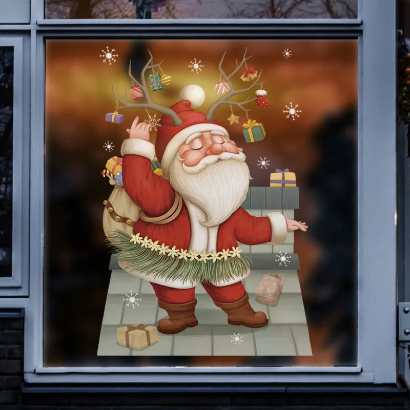 New Christmas Decoration Window Stickers Santa Gifts Merry Christmas Mirror Sticker Xmas Tree Window Glass Sticker New Year 2023