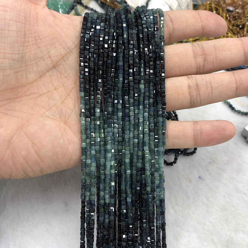 Natürlicher blauer Turmalin mit Farbverlauf, facettiert, rund/Würfelperlen, 2 mm, 3 mm, 4 mm, für Schmuckherstellung, Armband, Halskette, Perlen zum Selbermachen – Detail 10