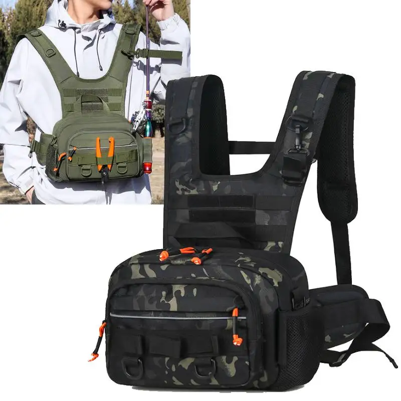 Sac à dos de pêche tactique avec porte-cannes et système Molle pour équipement de pêche et randonnée
