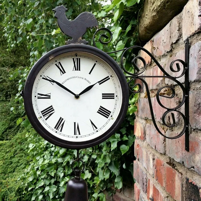 Orologio Da Giardino Retrò Doppia Faccia | Stile Vittoriano Impermeabile | 30x37cm Con Batterie AA - Foto 5