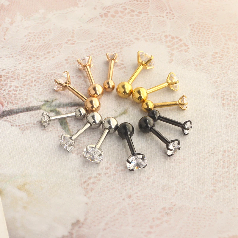 wholesales cartilage ear stud 3/4/5mm 16g 3 colors avaible stainless steel earrings piercing body tragus helix barbell stud conc