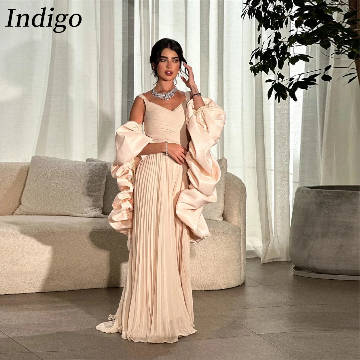 

Indigo Evening Dresses V Neck A Line Floor-Length Women Simple Elegant Patry Ball Gown Saudi Arabia 2024 فستان حفلات الزفاف