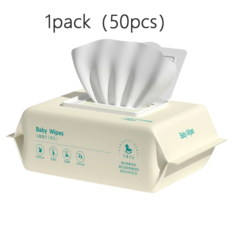 חבילה אחת (50 יח ') יד, מגבונים כף רגל ופה, מגבונים ניידים חד פעמיים, ללא אלכוהול, מגבונים מים נקיים