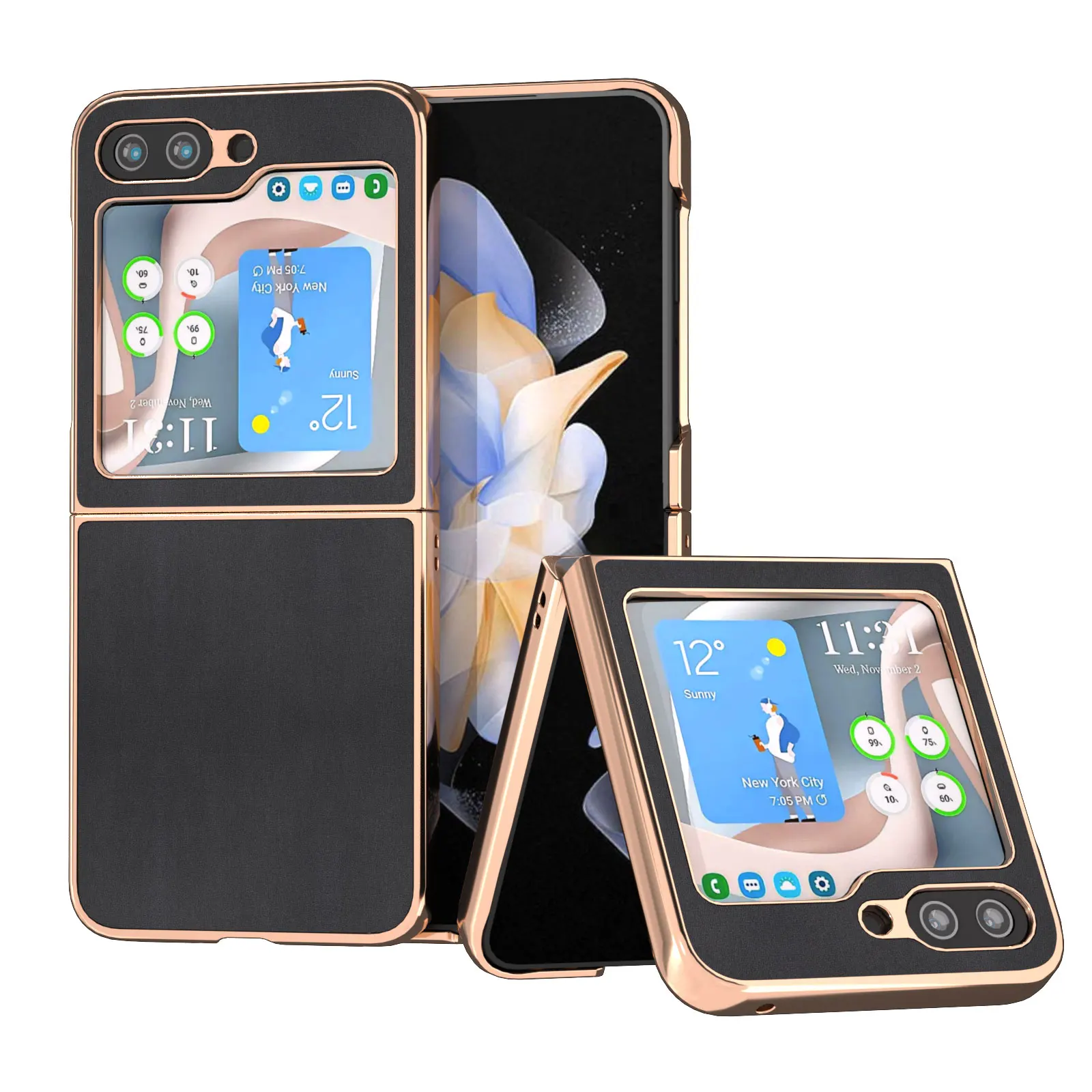 

Genuine Cowhide Leather Case For Samsung Galaxy Z Flip 5 4 3 Flip5 Flip4 Retro Plain Glossy Electroplated Frame Armor Cover