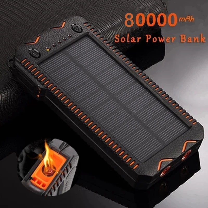 power bank power bank 80000mAh Solar Power Bank High-Capacity Phone Charging Power Bank with Cigarette Lighter Double USB Outdoor Emergency Charger best power bank for mobile