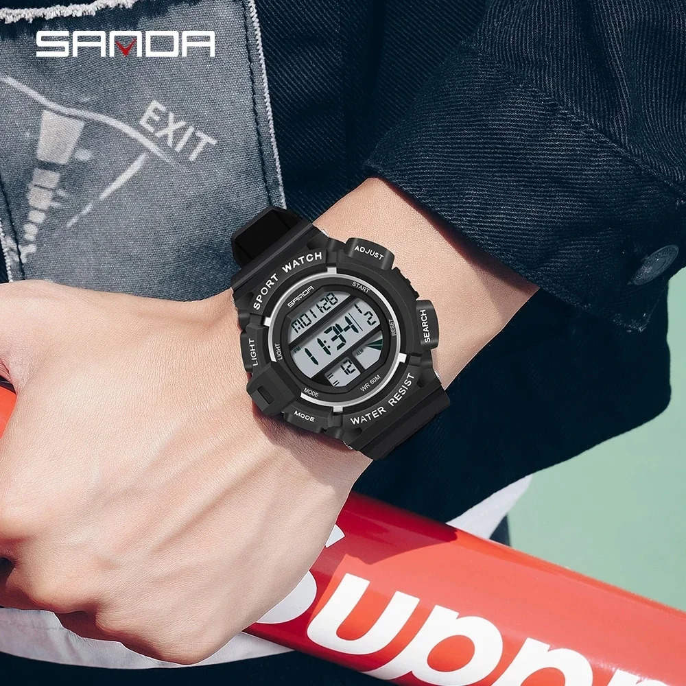 SANDA Outdoor Sport Watch Men Multifunction 5Bar Waterproof PU Strap LED Display Watches Chrono Digital Watch Reloj Hombre 2106