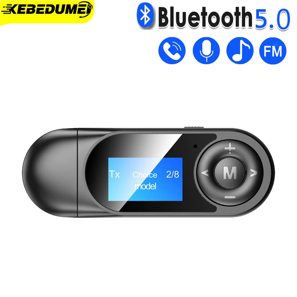 

Автомобильный Bluetooth 5,0 адаптер беспроводной аудиопередатчик приемник 3,5 AUX USB ключ громкой связи с ЖК-дисплеем для ПК телефона