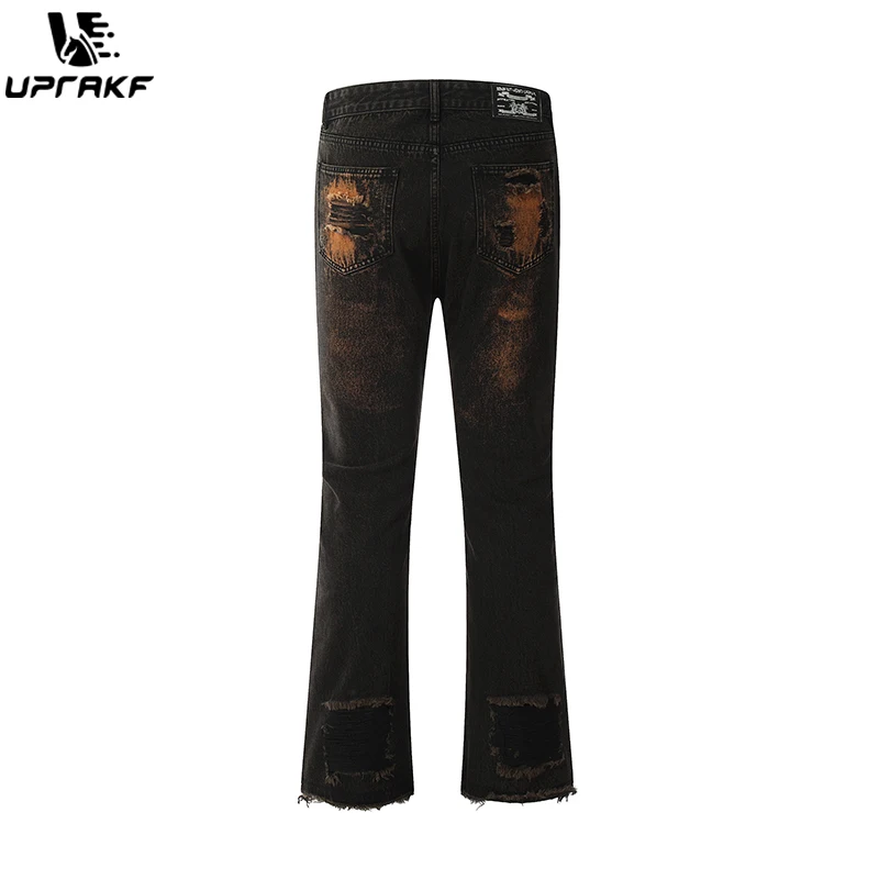UPRAKF Tie-dyed Skinny Ripped Jeans Flared Casual Pocket Fashion Cargo Pants Harajuku Basic