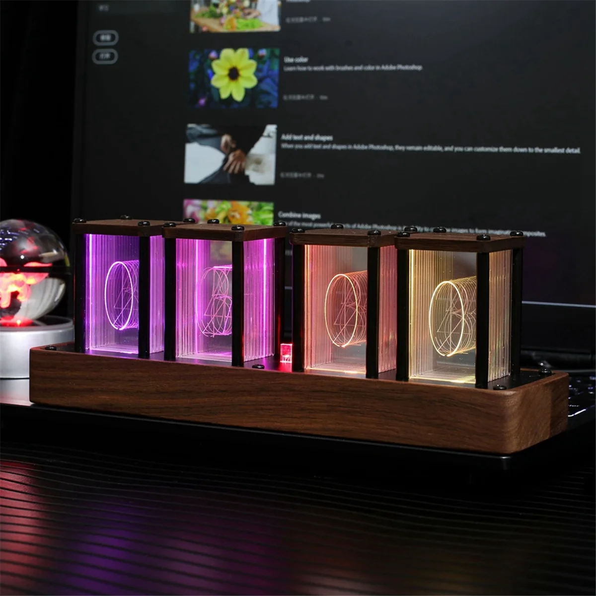 Nixie Tube Clock Walnut Digital Clock, Support Wi-Fi Time Calibration, Alarm and 12/24H Display, No Assemble Required