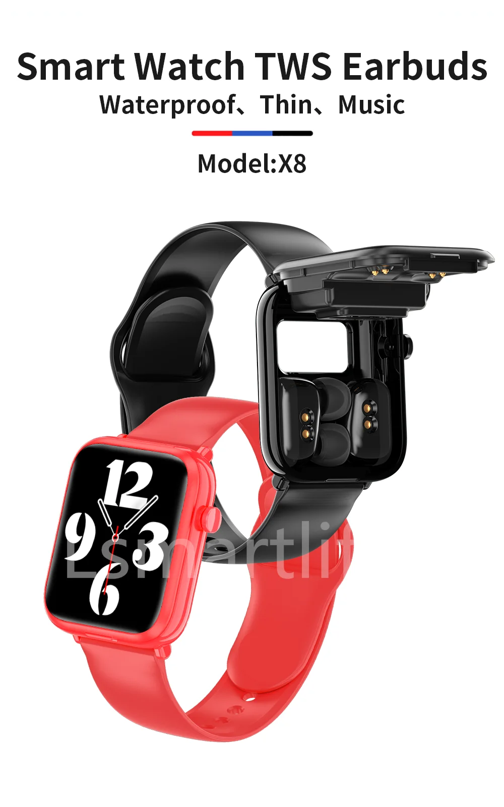 Smart Watch X8 TWS Bluetooth Earphone 2In1 Heart Rate Blood Pressure Monitor Sport Smartwatch Fitness Clock for Android IOS