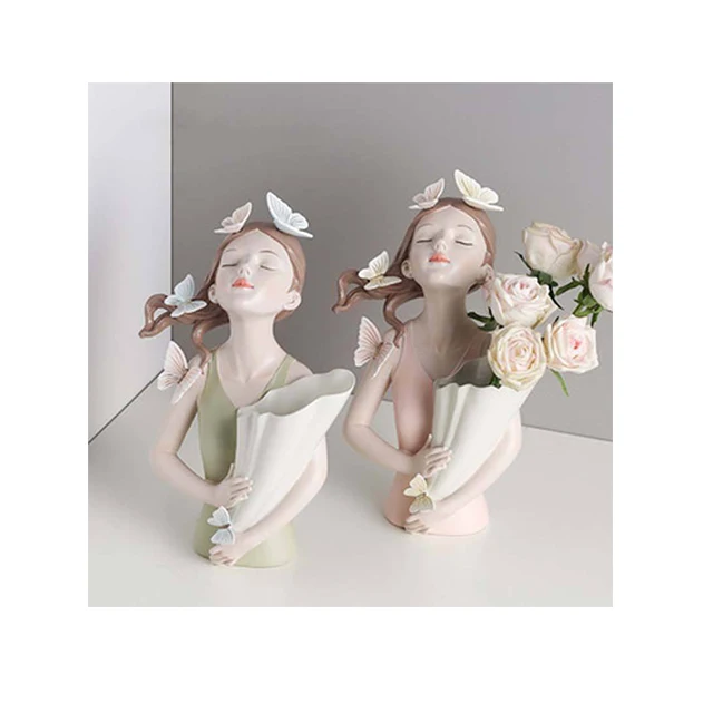 

Wholesale Resin Butterfly Bouquet Girl Character Statue Sculpture Art Ornaments Home Living Room Table Decoration