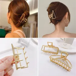 Women Gold Hair Claws Clip For Girls Fashion Metal Hairgrips Solid Hollow Geometric Headwear Women Hair Accessories