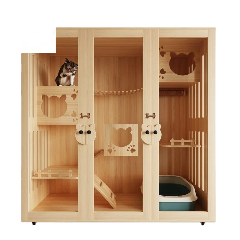 

Cat Villa Luxury Cat Cabinet Solid Wood Cat Cage Cat Dormitory Home Cat House Cat House Pet Furniture High Quality and Durable