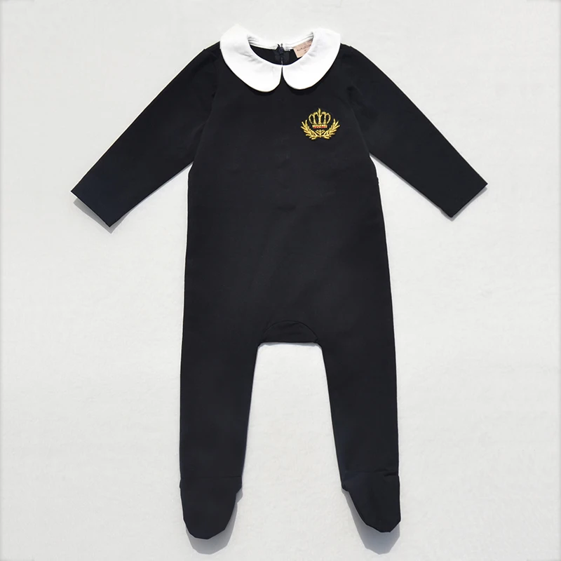 Children's White and Black Lounge Pajama Robe with Red Embroidered Crown