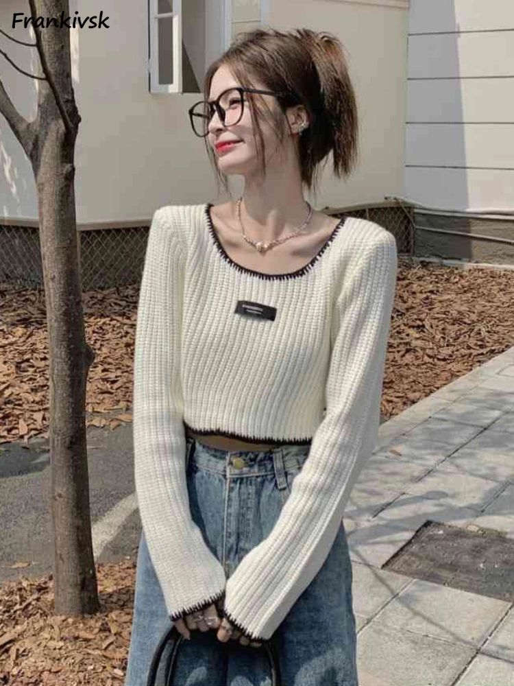 

Cropped Sweaters Women Hotsweet O-neck Simple Temperament Tender Stylish Spring Autumn Long Sleeve Schoolgirls American Style