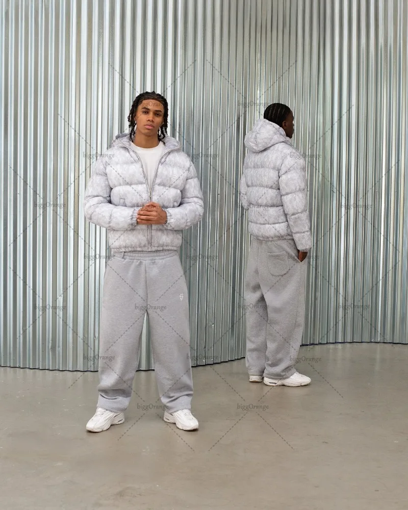 المألوف لامعة الدافئة أسفل سترة الرجال شارع العليا ملابس عصرية الأمريكية الجديدة Y2K عادية فضفاض سستة مقنعين سترة