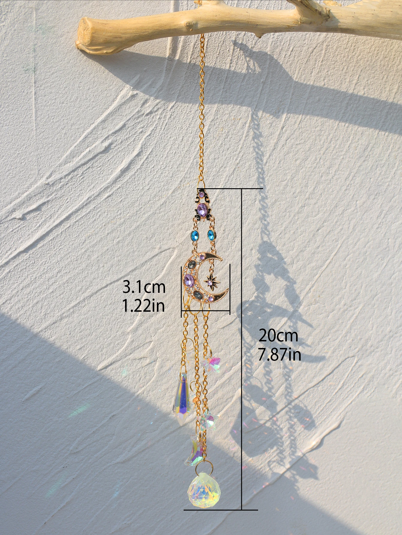 Suncatcher Crystal Moon Sun Chakra Stained Glass Rainbow Maker Hanging Decoration for Garden Outdoor Home