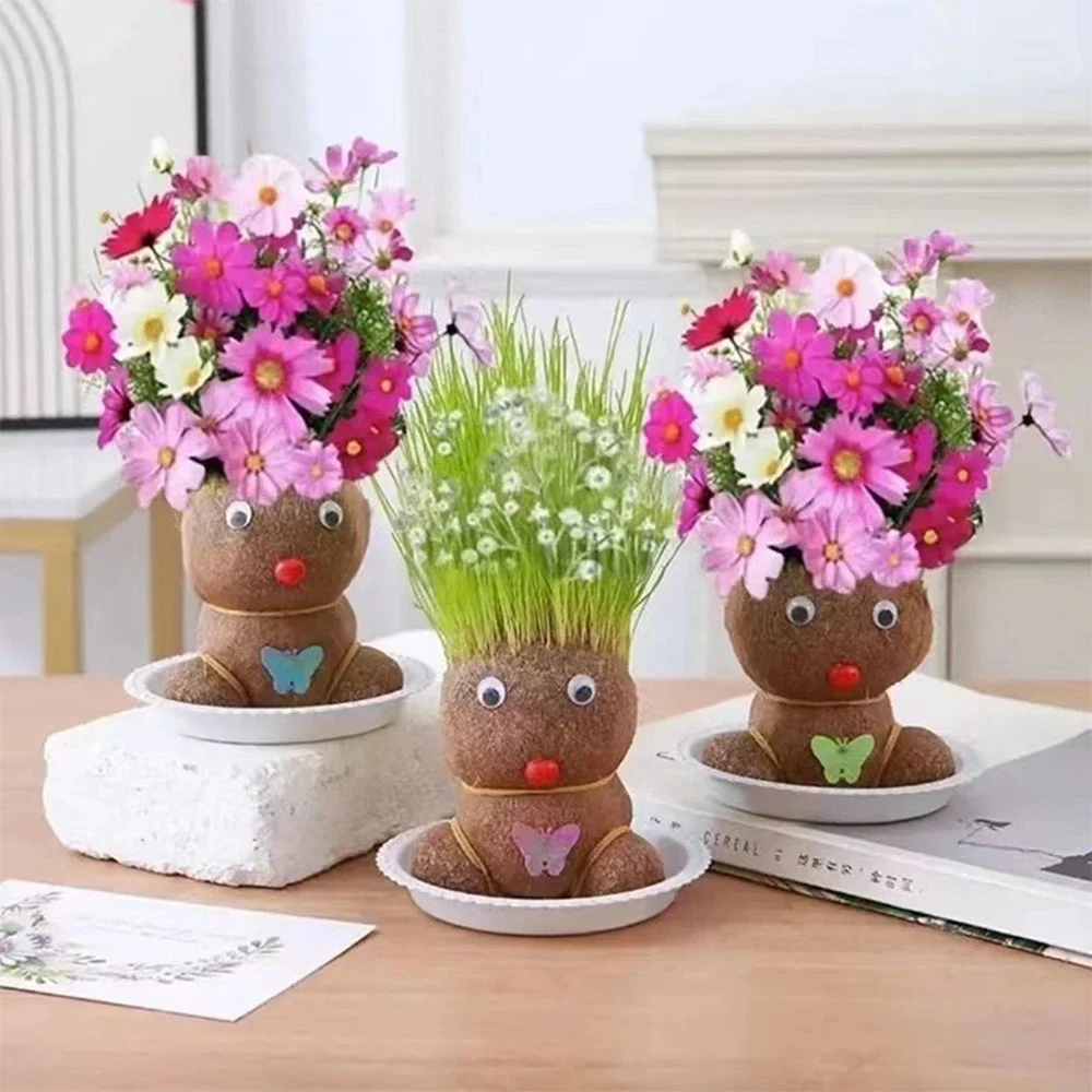 DIY Straw Head Doll Indoor Decoration, Plant bonsai,Office Greenery Ornament。