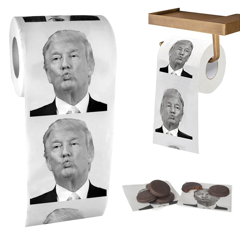 Donald Trump Roll Tissue Joke Fun Paper Tissue Gag Non-fading Nontoxic Dustless Prank Creative Bathroom Toilet toilet paper 1-10 Rolls