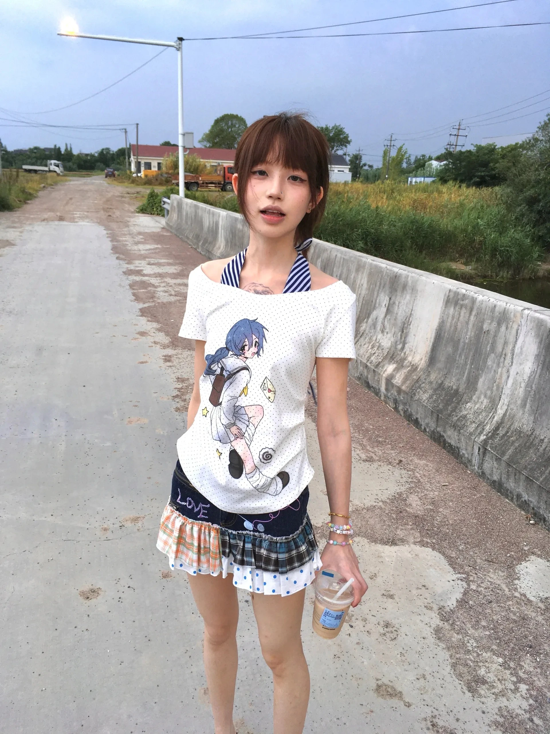 Karrram japanische Y2k gefälschte zweiteilige Tops 2000er Jahre Stil Anime Print T-Shirt Vintage Harajuku Kurzarm Crop Top Kawaii Cutecore – Detail 5