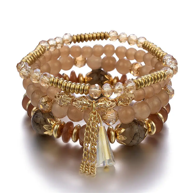 4Pcs Tassel Charm Beads Bracelet Set For Women Colorful Glass Beaded Chain Bangle Female Bohemian Jewelry