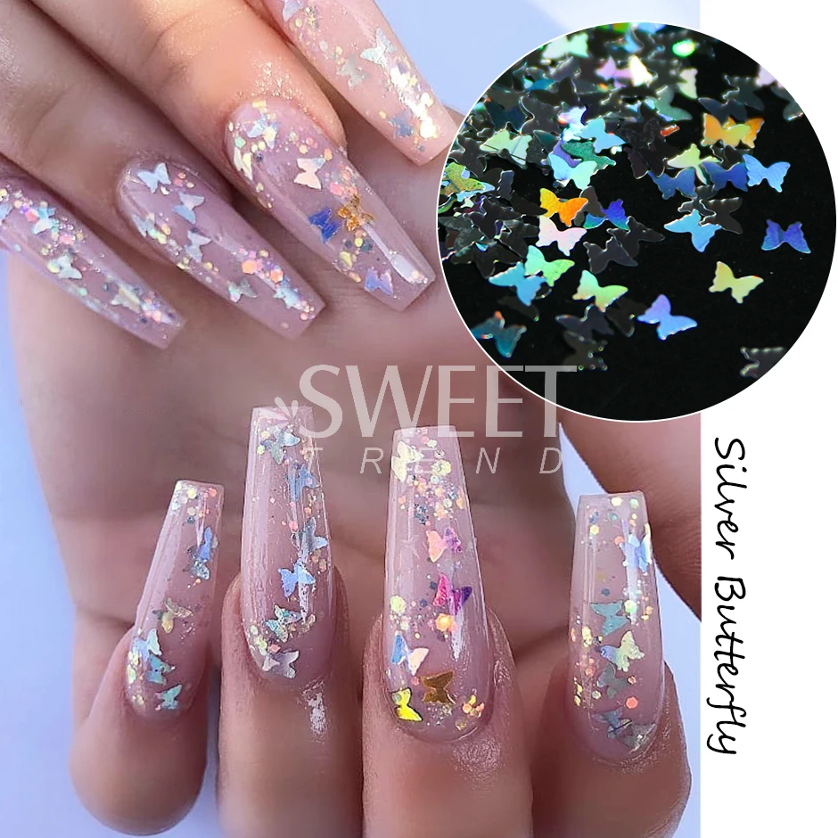 Sparkly Butterfly Nail Glitter Flakes Holographic Mirror Ultra-thin Paillette Summer Theme Charm Sequin Manicure Slices Spangles