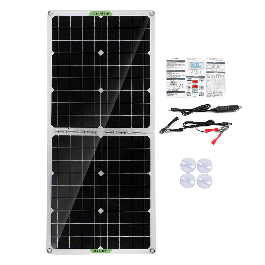 50W Solar Panel 12V Monocrystalline USB Power Portable Outdoor Solar Cell for Camping Hiking Travel Phone Charger w/ Controller