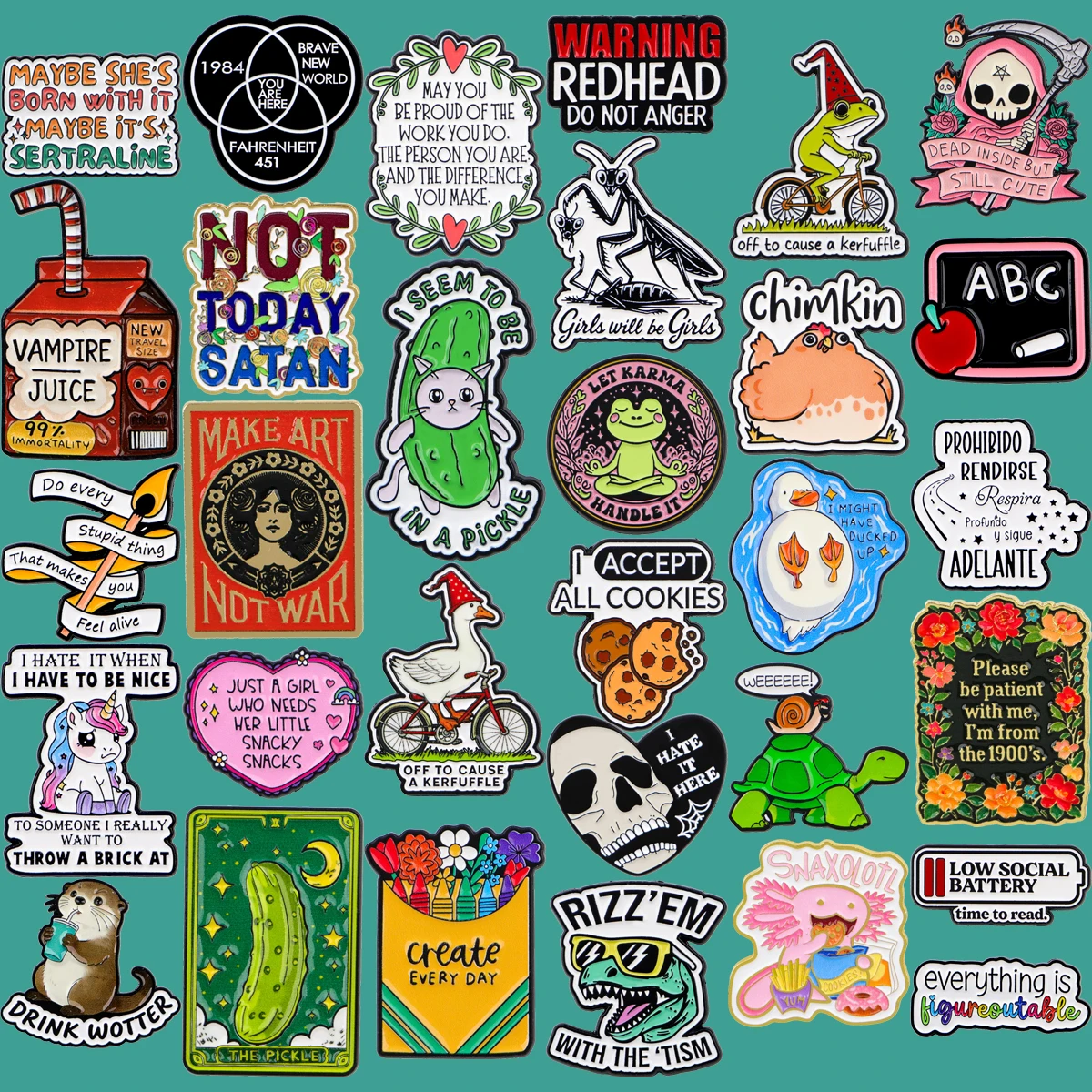 Make art,not war Cool Quotaions Enamel Pin Lapel Pins Cartoon Cucumber Badges Brooch for Clothes Backpacks Jewelry Gifts Friends