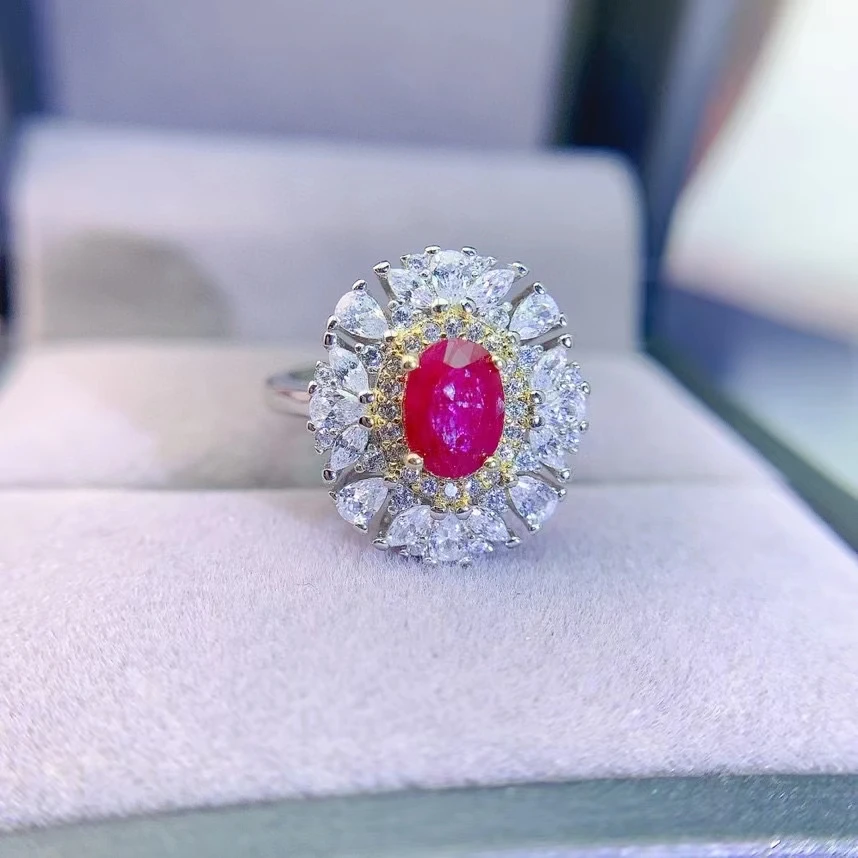 

Роскошное обручальное кольцо с рубином для женщин, кольцо с натуральным Рубином 925 карат 5 мм * 7 мм с 3-слойным покрытием из 18-каратного золота, серебро пробы, ювелирные изделия с рубином