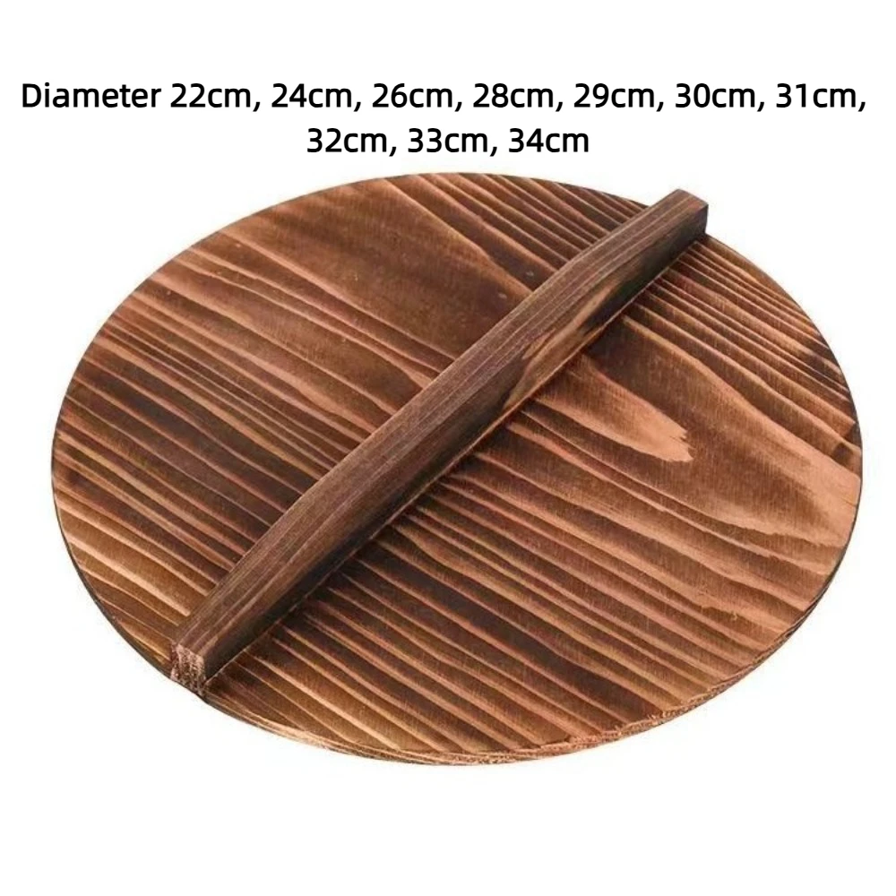 Universal 22-34cm Wooden Pot Cover Traditional Anti Scalding Round Iron Wok Pan Lid Fir Wood Pot Lid Cookware Parts