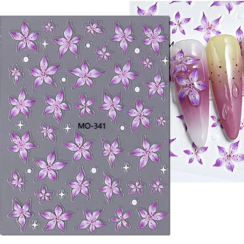 5D-geprägte Nagelkunst-Aufkleber, rosa blühende Blumen, Blumen, selbstklebende Schieber, Abziehbilder, Dekorationen für Nagelspitzen, Maniküre – Detail 6