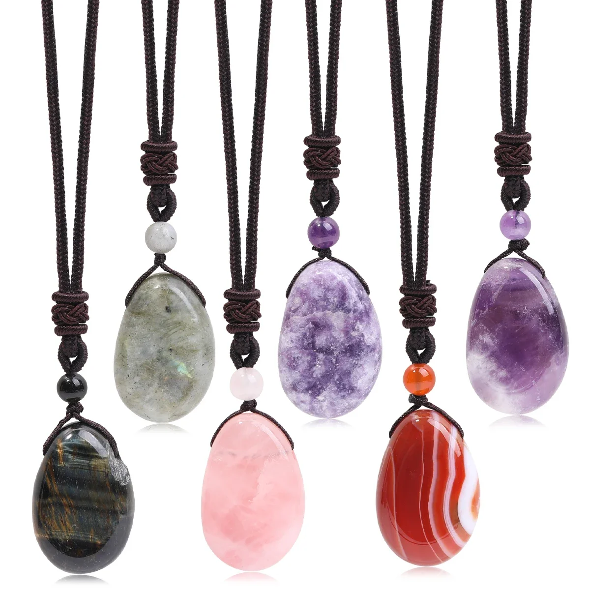 Natural Gemstone Amethyst Rose Quartz Clear Quartz Necklace Pendants For Men And Women Health Wealth Jewelry - 4