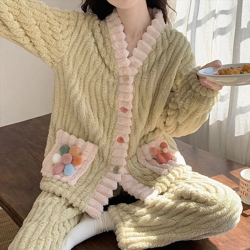 

Женская одежда для дома, новый дизайн 2024, зимняя одежда для сна, Женская пижама с бархатной подкладкой, женский теплый костюм