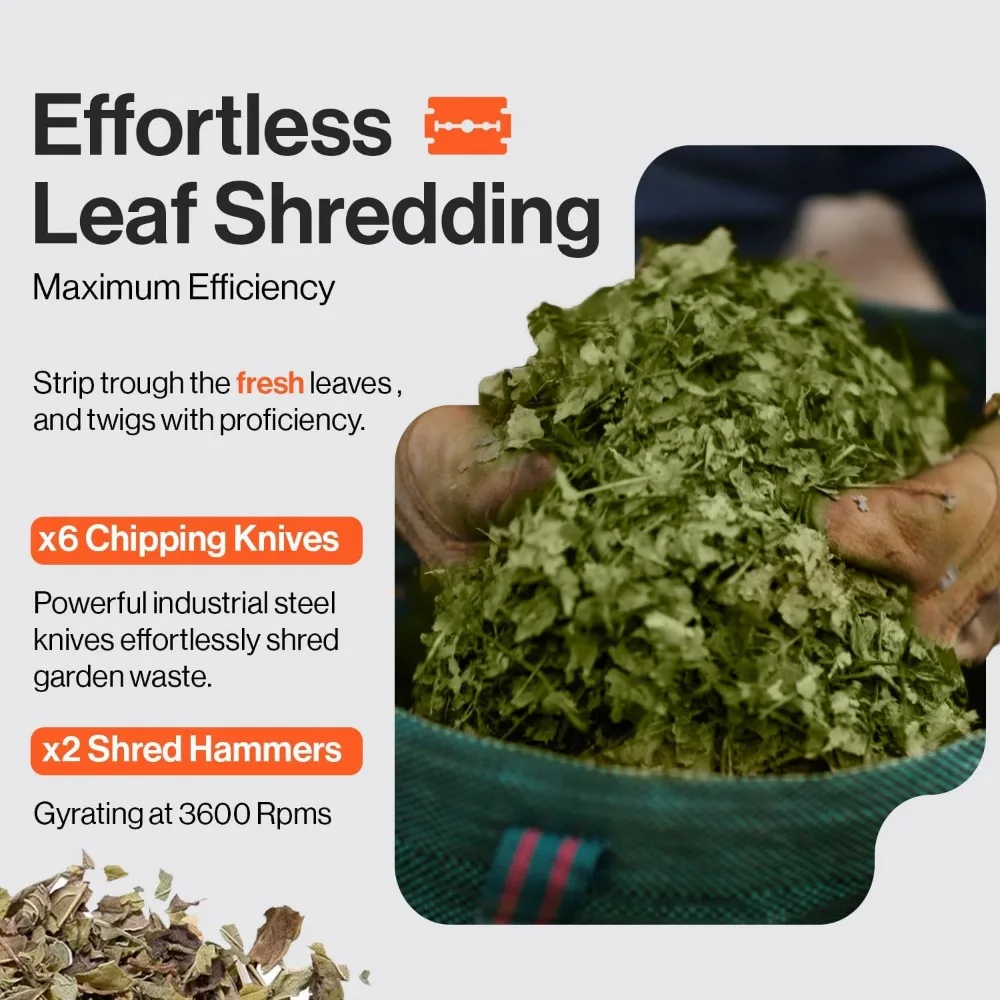 Leaf Mulcher Shredder Green and Waste Management Heavy Duty Gas Powered 3.4HP 1" Inch Cutting Capacity for Leaves Grass