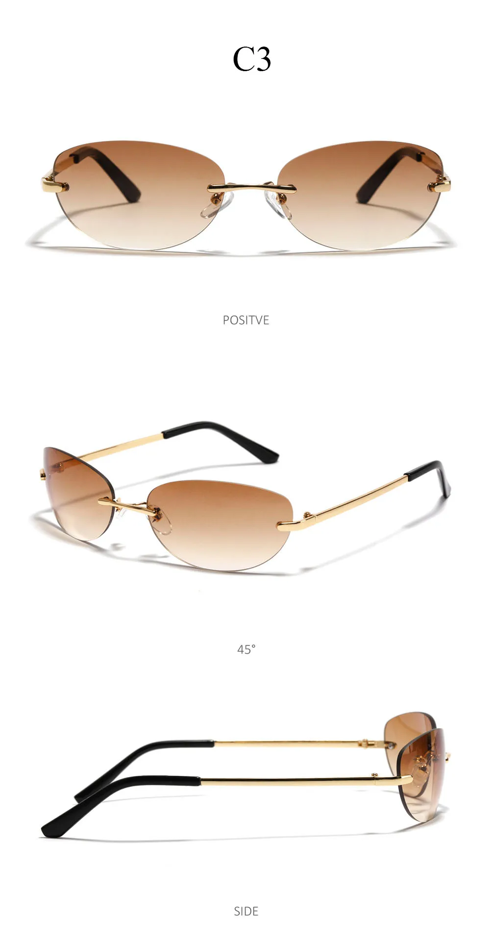 Women's Oval Gradient Sunglasses Y2k Style Rimless Sun Glasses_voghion.com