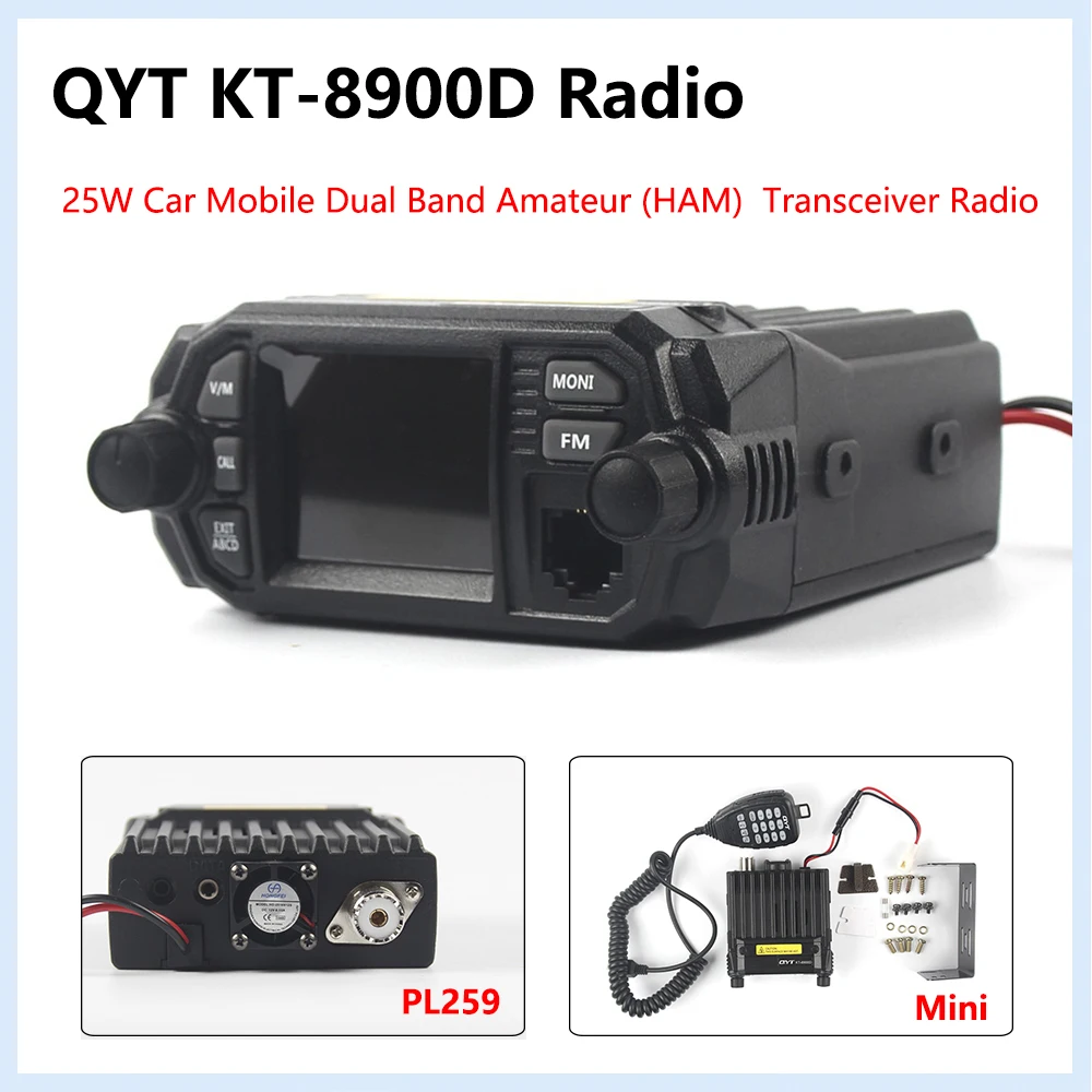 QYT KT-8900D 컴팩트 햄 라디오 모바일 유닛 VHF UHF 25W 200채널, 5톤/2톤, 쿼드 스탠바이, 원격 차단 기능