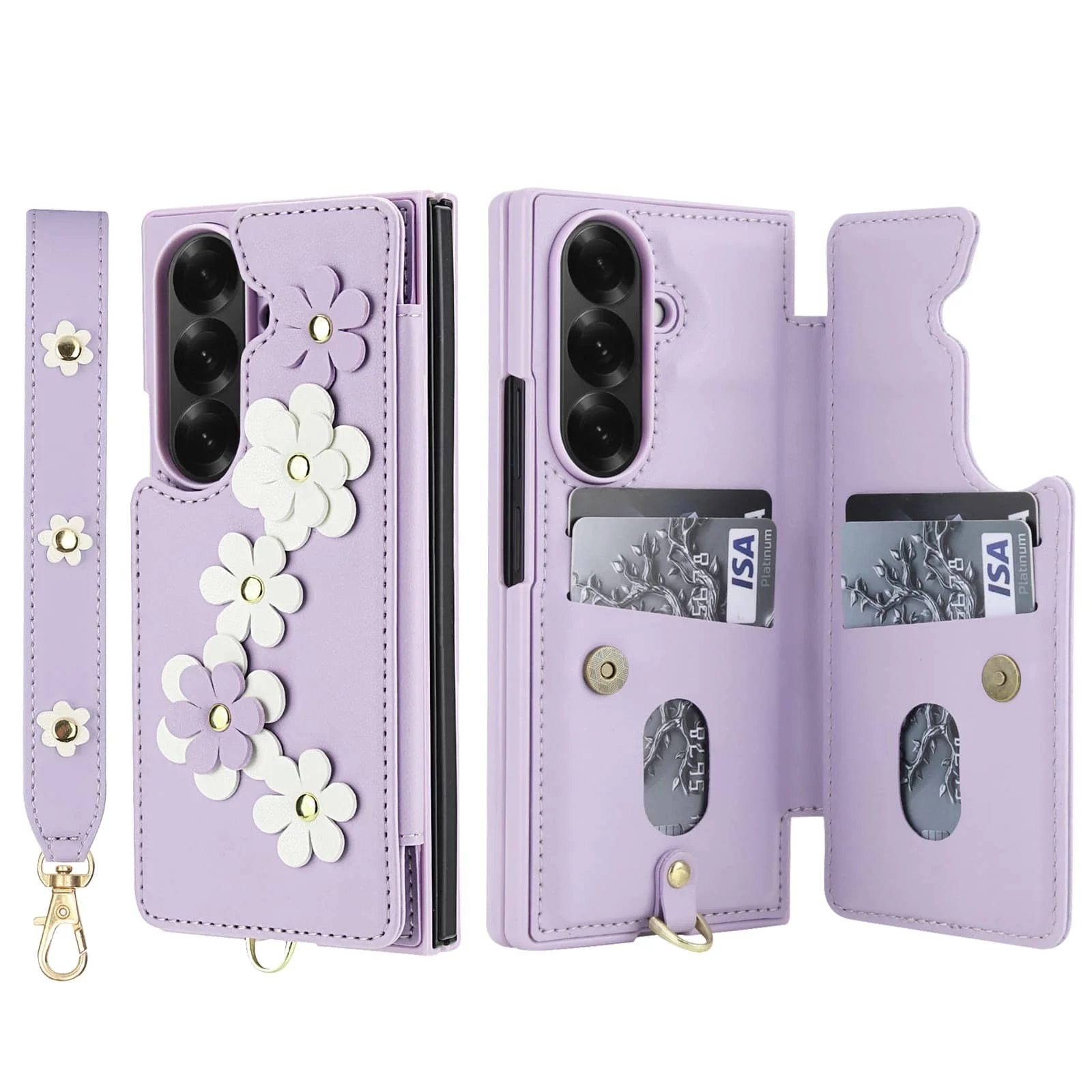 Floral Crossbody Wallet Phone Case with Card Holder & Magnetic Kickstand - Shockproof Design