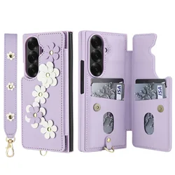 Floral Crossbody Wallet Phone Case with Card Holder & Magnetic Kickstand - Shockproof Design - Galaxy Z Fold 6 (Purple)