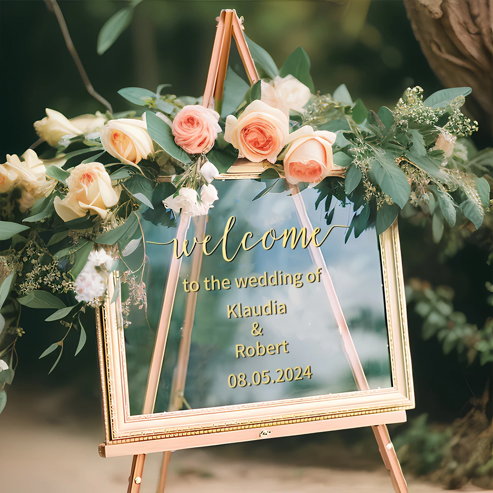 Pegatina de vinilo para espejo de bienvenida de boda, diseño