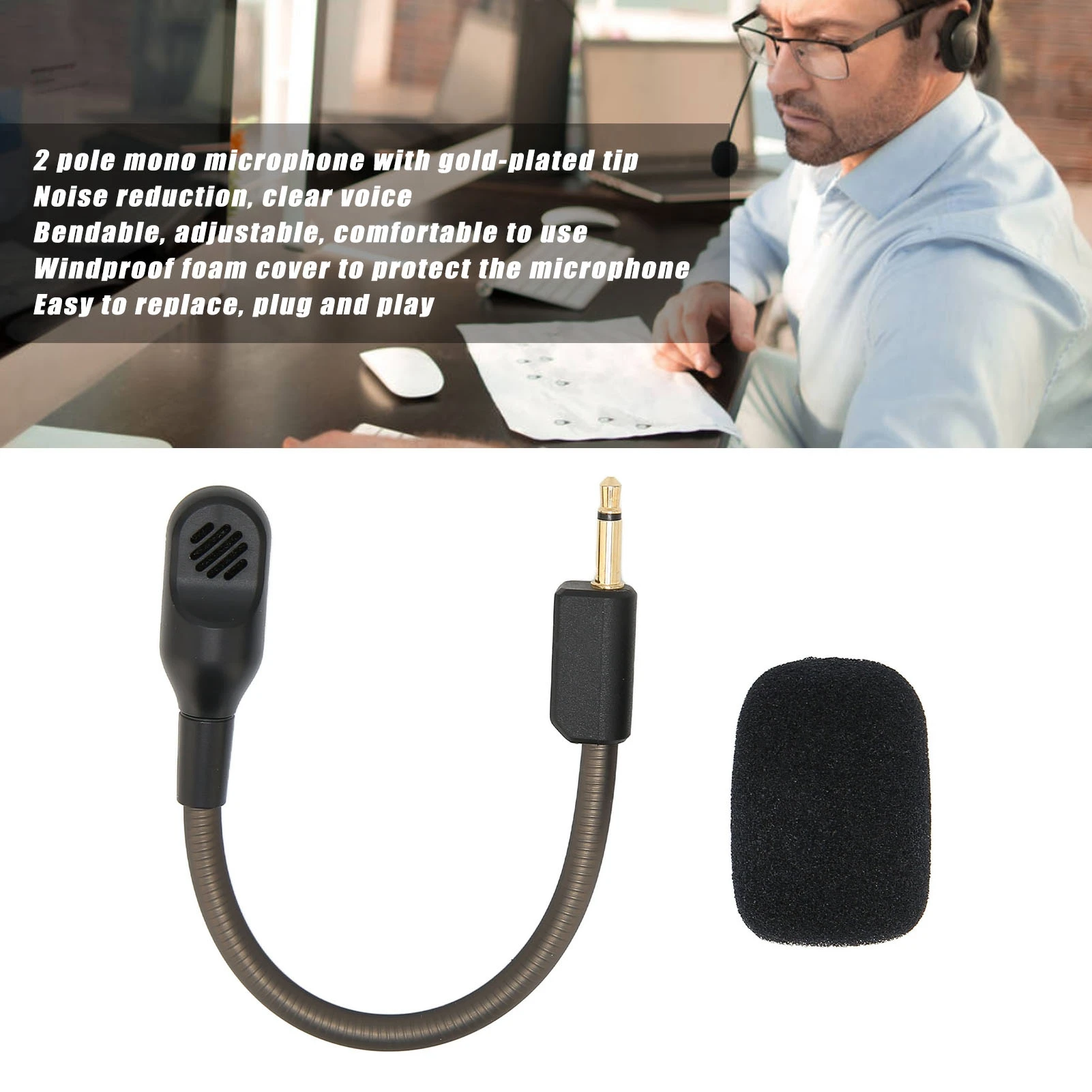 Mic Boom 3.5mm Jack Noise Cancelling Adjustable Replacement Gaming Headsets Microphone with Foam Cover for Razer BlackShark V2