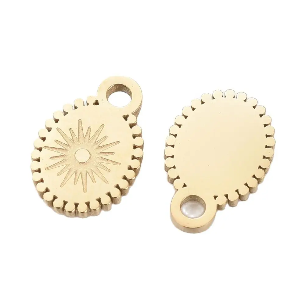 10pcs 316 Stainless Steel Oval with Star Charms For DIY Handmade Jewelry Making Necklace Pendants Accessories 10x6.5x0.8mm