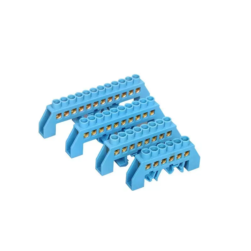 1Pcs Green Blue Screw Brass Din Rail Terminal Block Earth and Neutral Blocks 4Pin 6Pin 8Pin 10PIN 12PIN wire connectors din rail terminal block